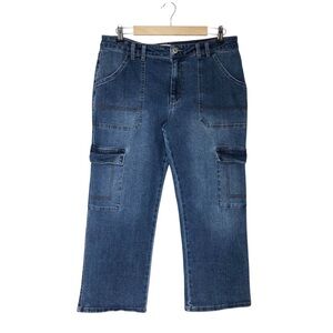 Est. 1946 Denim Cotton Blend Patch Pockets Cargo Straight Leg Cropped Jeans 14